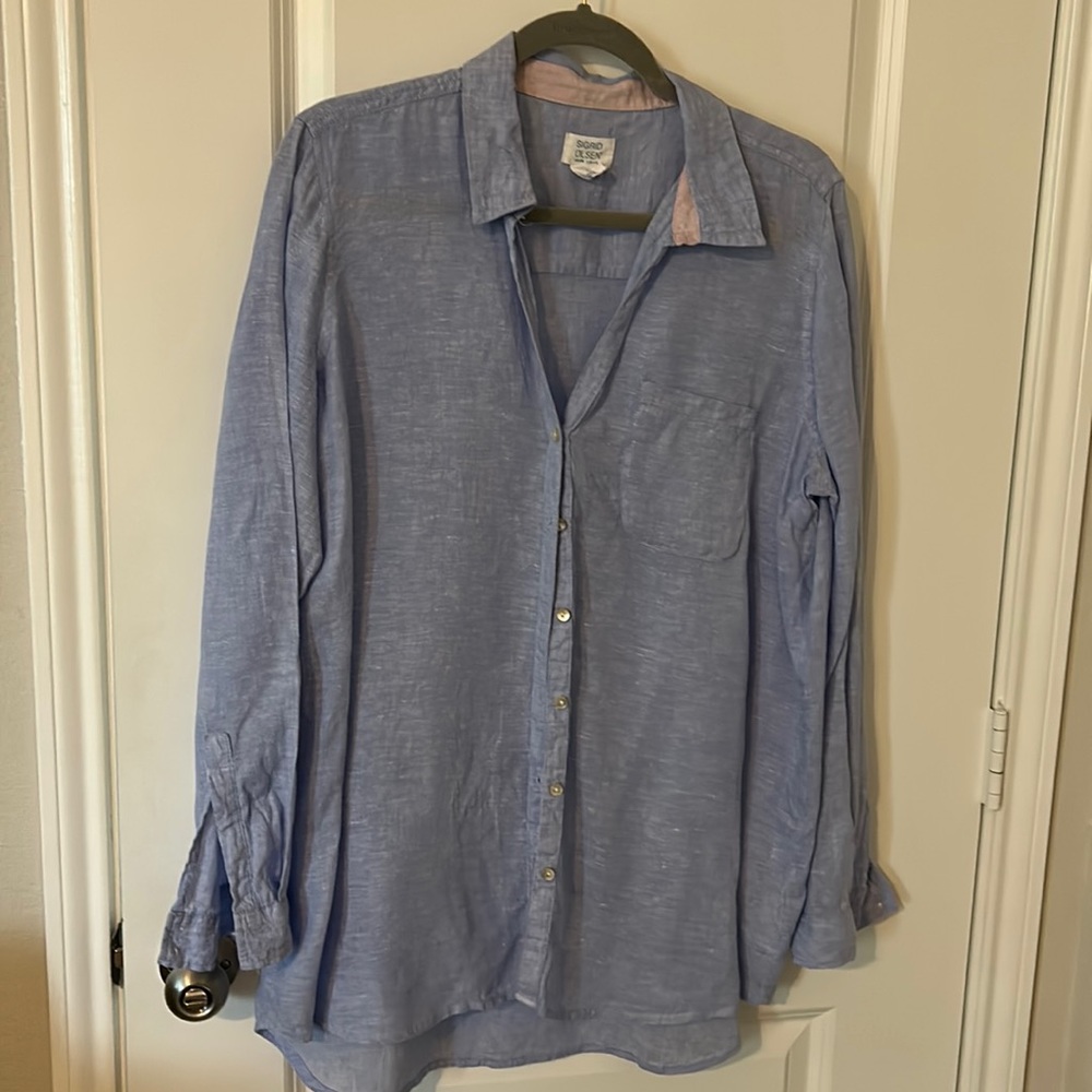 Light blue linen oversized shirt - coastal grandmother look!
